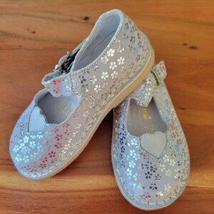 VTG Toddler EU 24 Floral Metallic Italian Leather Mary Jane Party Dress Shoes